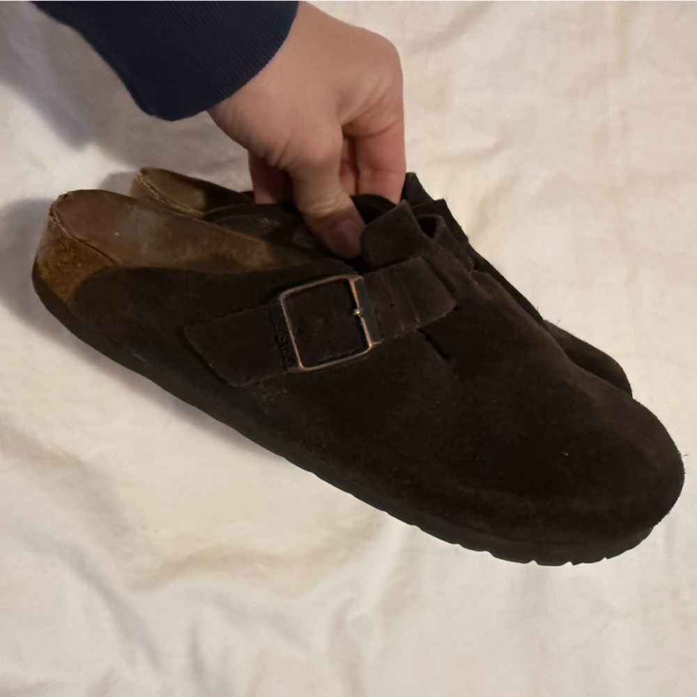 Birkenstock Brown Suede Boston Clogs - Picture 3 of 10
